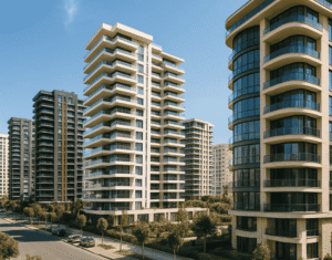 Antalya Aksu’da lüks rezidans sitelerinin bulunduğu modern bir mahalle görünümü.